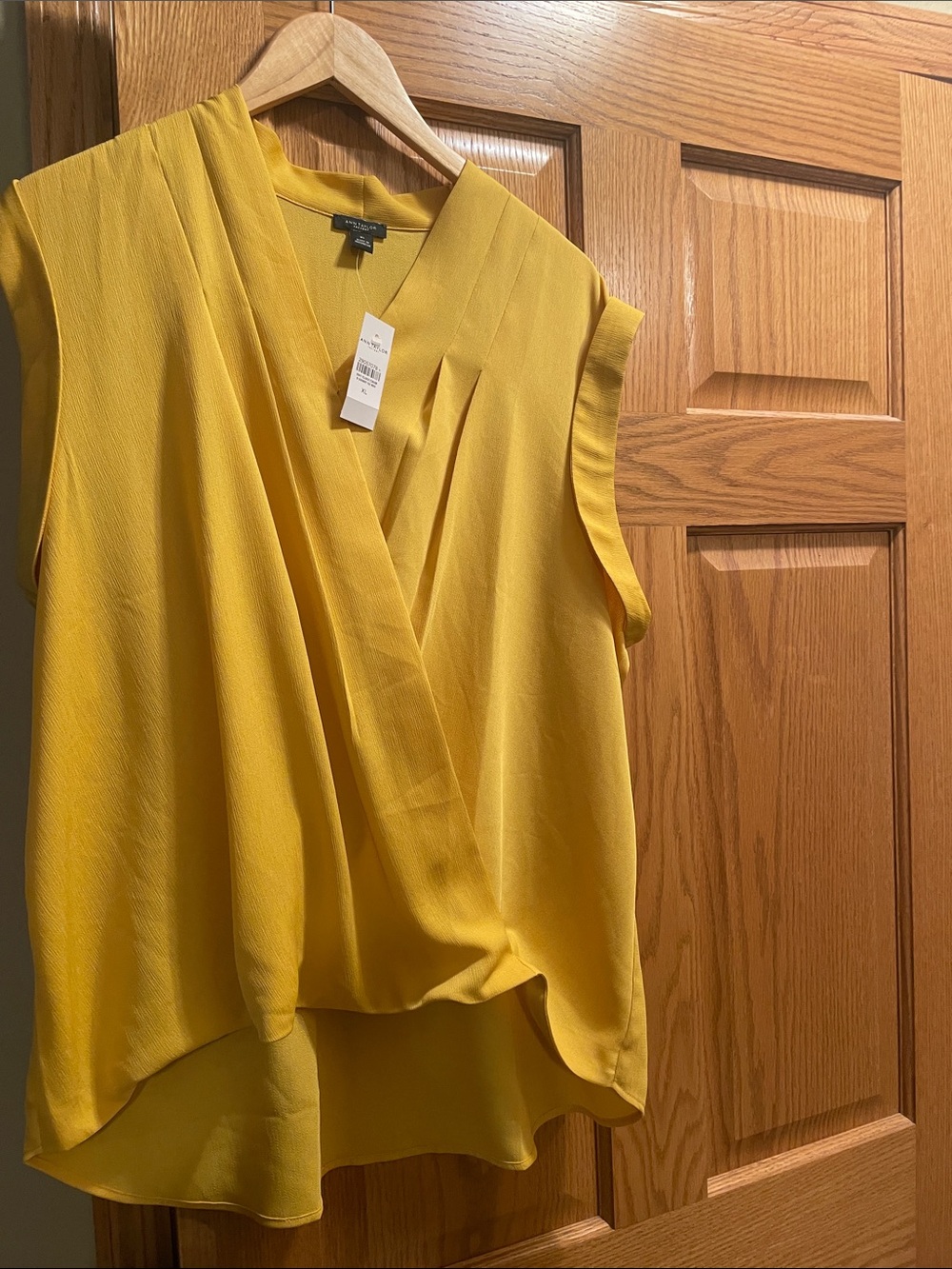 Sleeveless Yellow Surplice Blouse